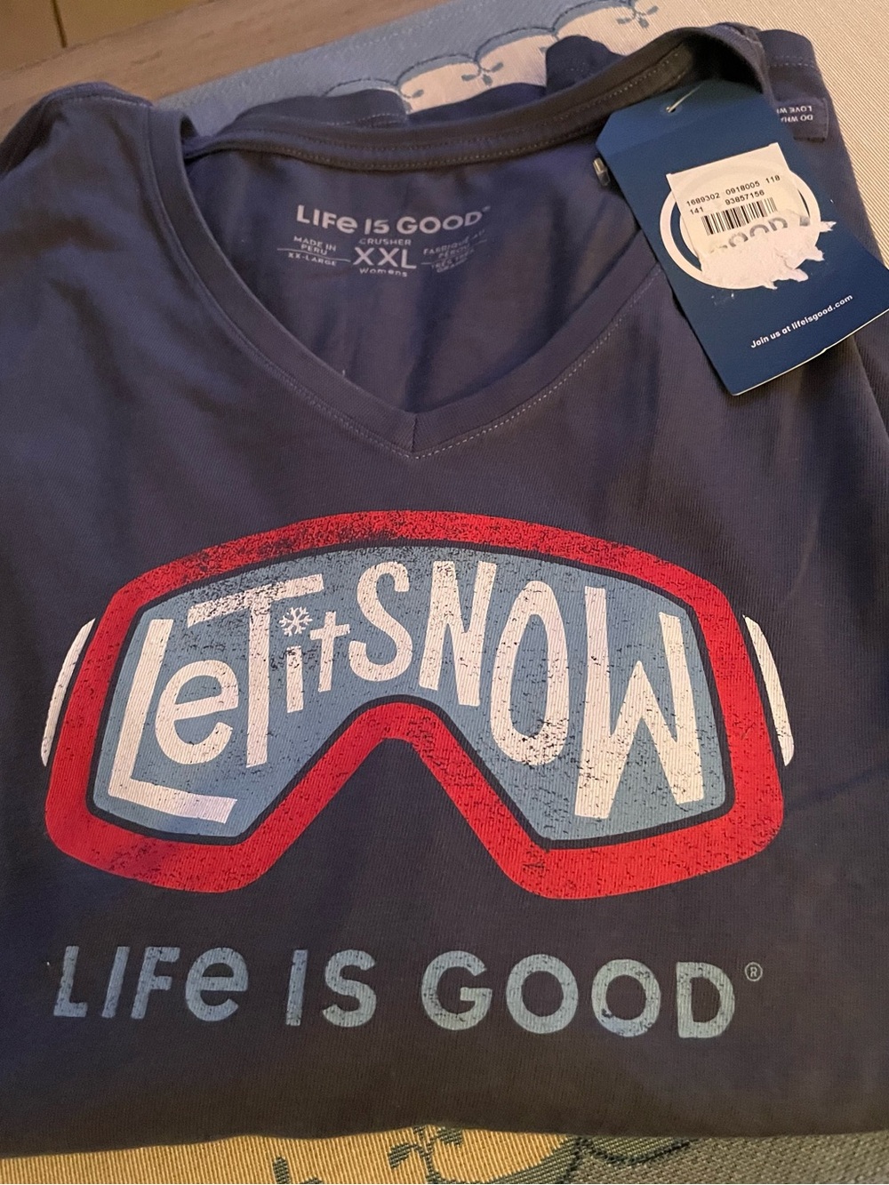 Life Is Good "Let It Snow" Navy Graphic Tee ladies 2 X-Large long sleeve